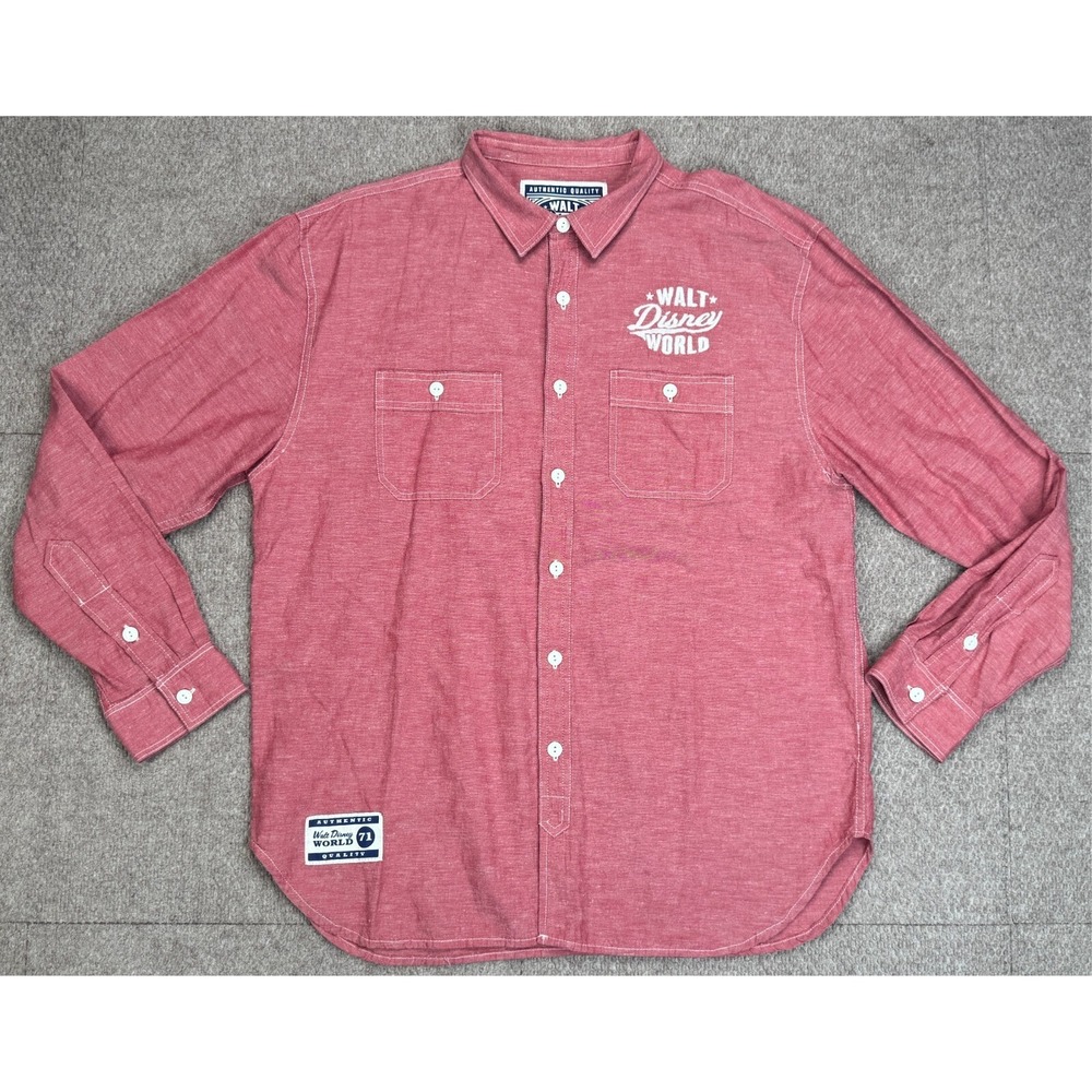 Walt Disney World 71 Men's Button Up Long Sleeve Red Causal Shirt Size Large